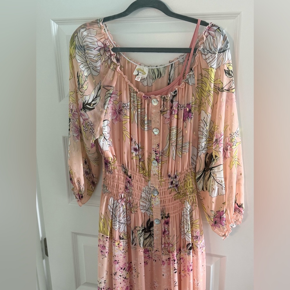 fig and flower Blush Pink Floral Button-Front Midi Dress - Picture 2 of 6